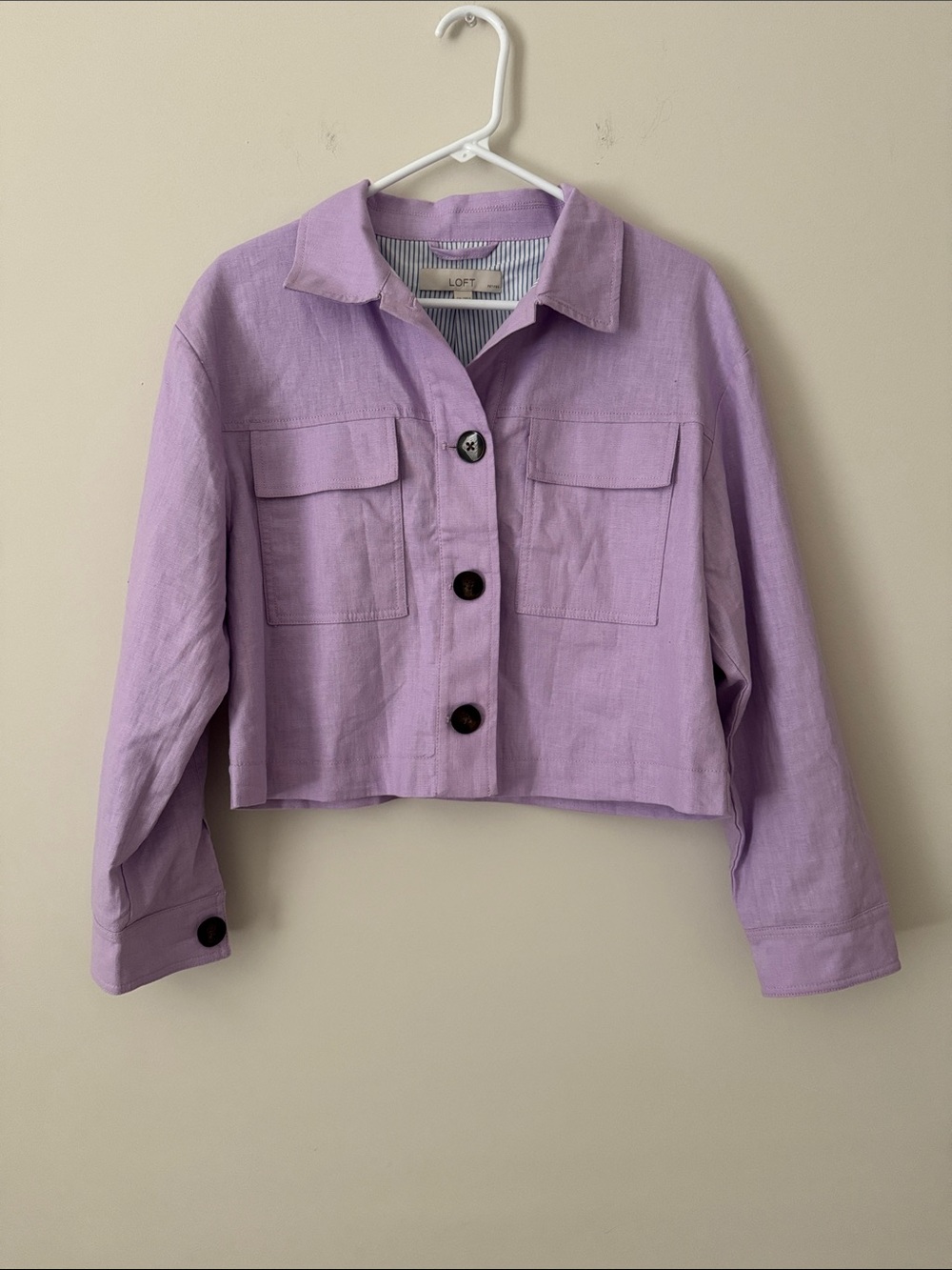 LOFT Lavender Cropped Button-Front Jacket